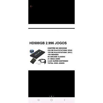 HD EXTERNO DE 500GB C/ JGOS DE PS1 E PS2